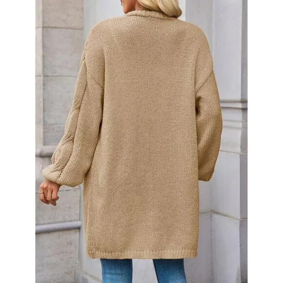 Womens Cable Knit Long Cardigan Loose Fit Fall Sweater Open Front Casual - Picture 5 of 5